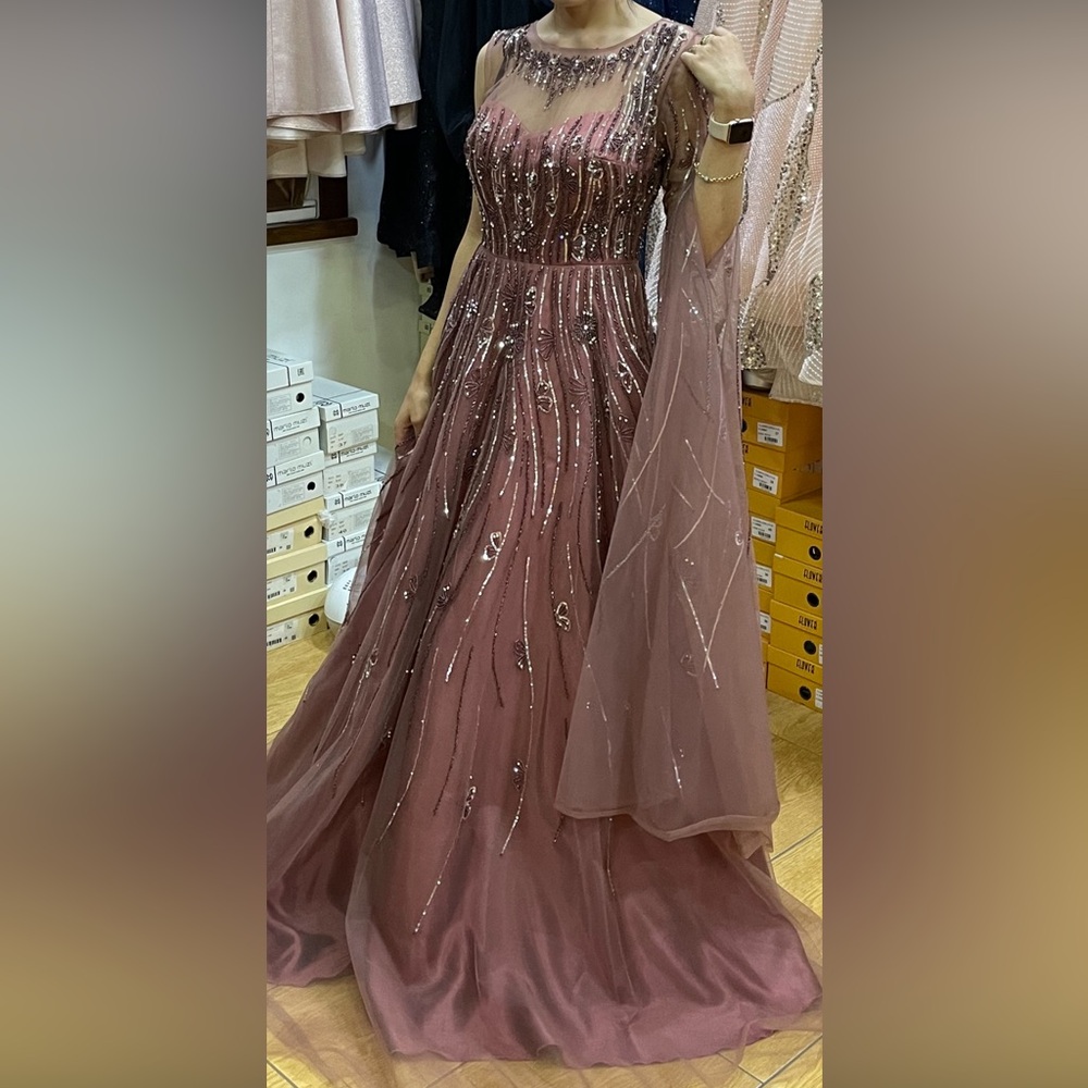 Pink Sleeveless Prom Gown with Sparkling Beadwork